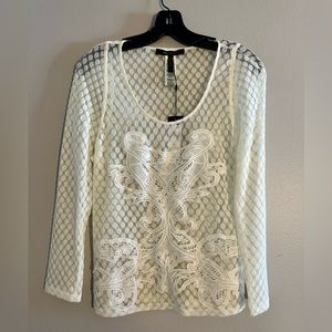 BCBGMAXAZRIA Lace long sleeve shirt. Scoop neck.  Size Large. New with Tags.
